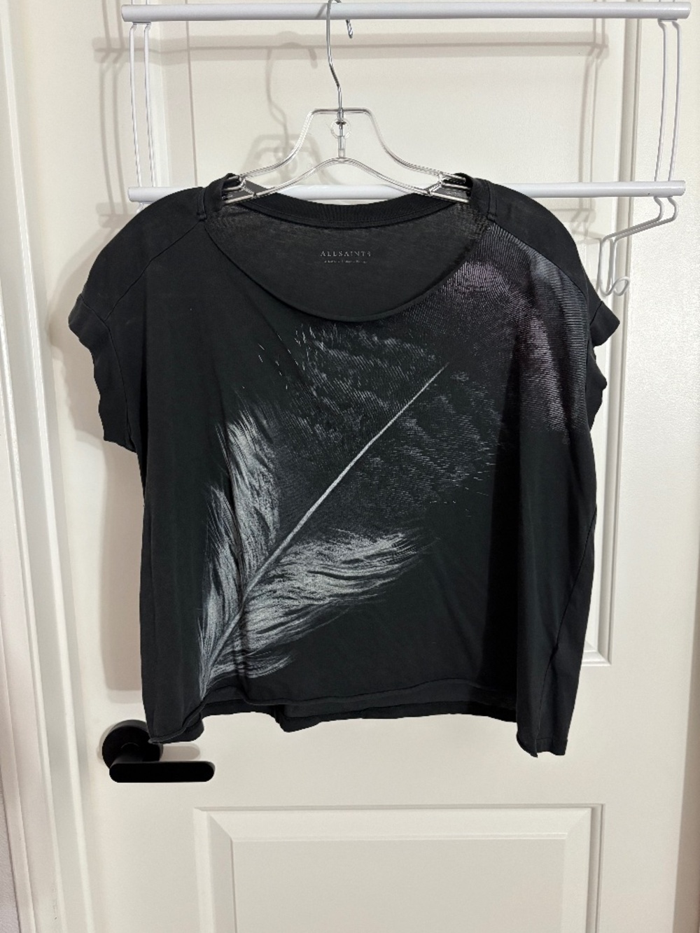 ALLSAINTS Os Feather Pina Black T-Shirt Women’s Size XS